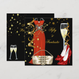 Invitation 50 Fantastique Robe Rouge Noir Or Fête d'Anniversa