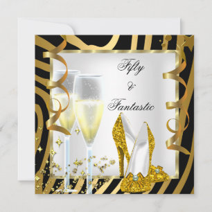 Invitation 50 & Fantastique Zèbre Noir Blanc Or Fête