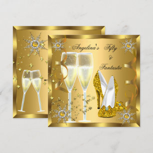 Invitation 50 & Fantastiques Talons Champagne Or Flocons de N