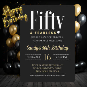 Invitation 50 & Fearless Anniversaire Elégant moderne Black C