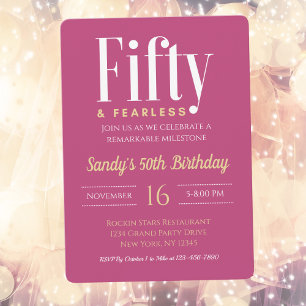 Invitation 50 & Fearless Anniversaire Élégant moderne rose pe
