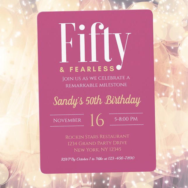 Invitation 50 & Fearless Anniversaire Élégant moderne rose pe (Créateur téléchargé)