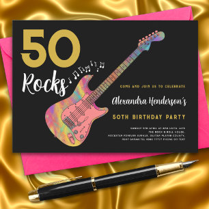 Invitation 50 Rochers Cool Guitare Rose Fête d'anniversaire 5