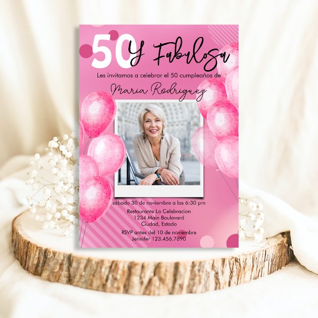 Invitation 50 y Fabulosa Pink Photo Espagnol 50e anniversaire (Créateur téléchargé)