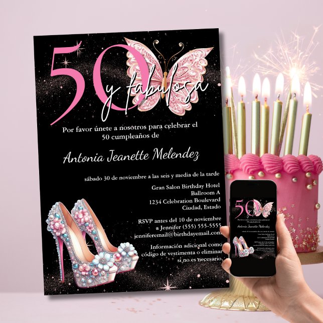Invitation 50 y Invitacion Fabulosa - Espagnol 50e anniversai (Créateur téléchargé)