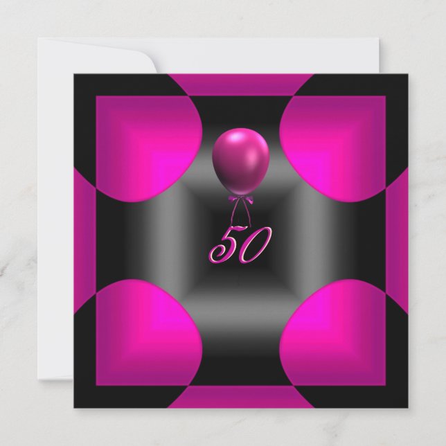 Invitation 50e 50 Anniversaire fête Abstrait rose 3 ballon (Devant)