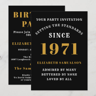 Invitation 50e anniversaire 1971 Black Gold personnalisée pou
