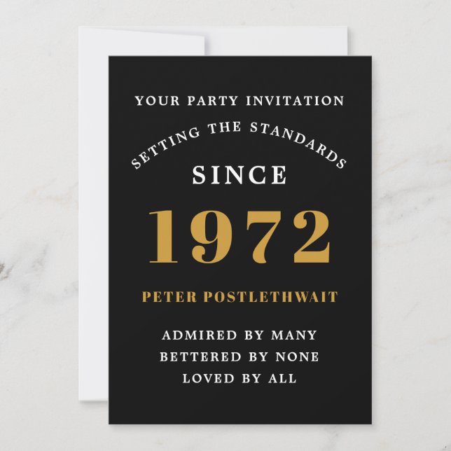 Invitation 50e anniversaire 1972 Black Gold Elegant Chic (Devant)