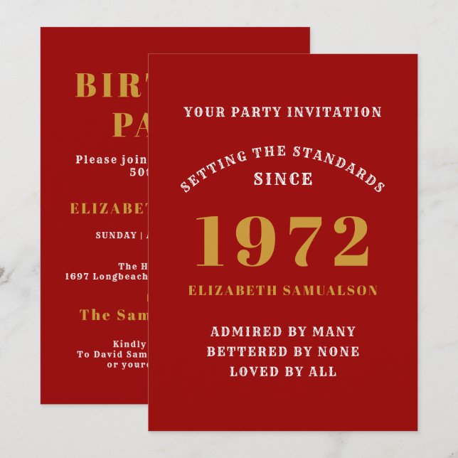 Invitation 50e anniversaire 1972 Red Gold Standards (Devant / Derrière)