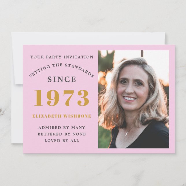 Invitation 50e anniversaire 1973 Nom Photo Rose Grey (Devant)