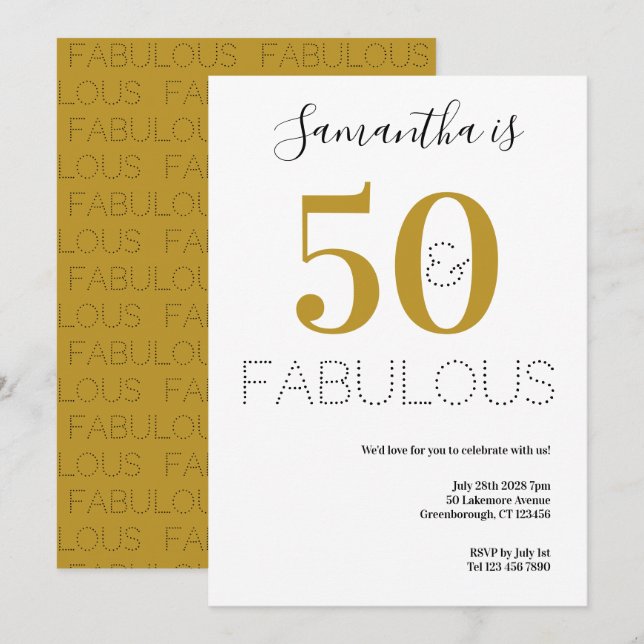 Invitation 50e anniversaire 50 et Fab Typography Gold Party (Devant / Derrière)