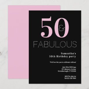 Invitation 50e anniversaire 50 et Fabulous Black Pink Party