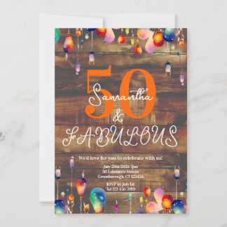 Invitation 50e anniversaire 50 et lumières fabuleuses Rustiqu