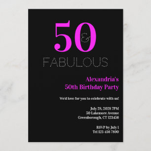 Invitation 50e anniversaire 50 fête rose néon noir fabuleuse