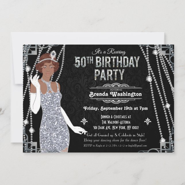 Invitation 50e anniversaire Africaine Américaine Flapper Girl (Devant)