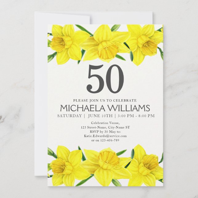 Invitation 50e anniversaire Aquarelle Daffodil Party Invitati (Devant)