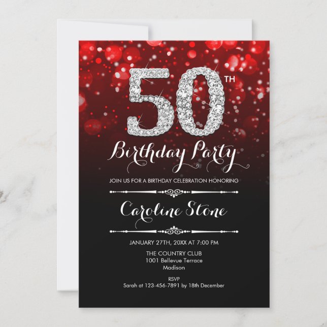 Invitation 50e anniversaire - Argent noir rouge (Devant)