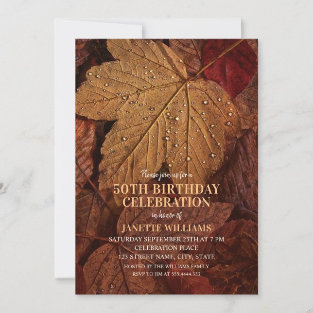 Invitation 50e anniversaire automne rustique L'automne quitte (Devant)
