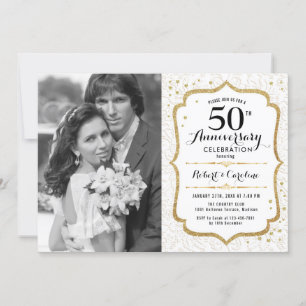 Invitation 50e anniversaire avec photo - Élégant or blanc
