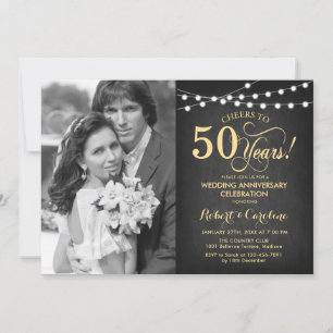 Invitation 50e anniversaire avec photo - Noir et or