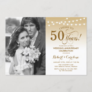 Invitation 50e Anniversaire avec Photo - Or Blanc