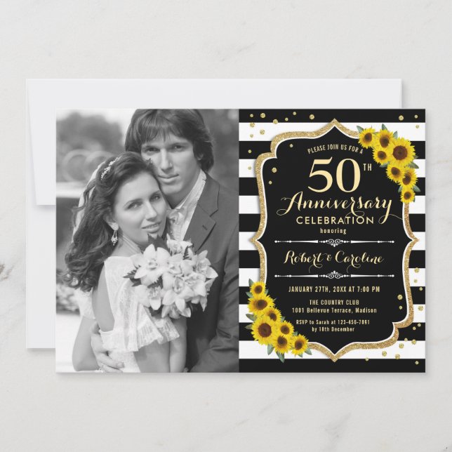 Invitation 50e anniversaire avec photo - Tournesols (Devant)