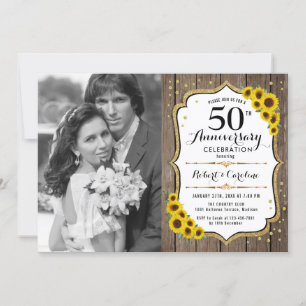 Invitation 50e anniversaire avec photo - Tournesols en bois