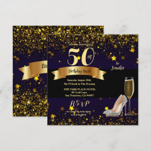 Invitation 50e anniversaire Bash Gold Stars Champagne Invitat