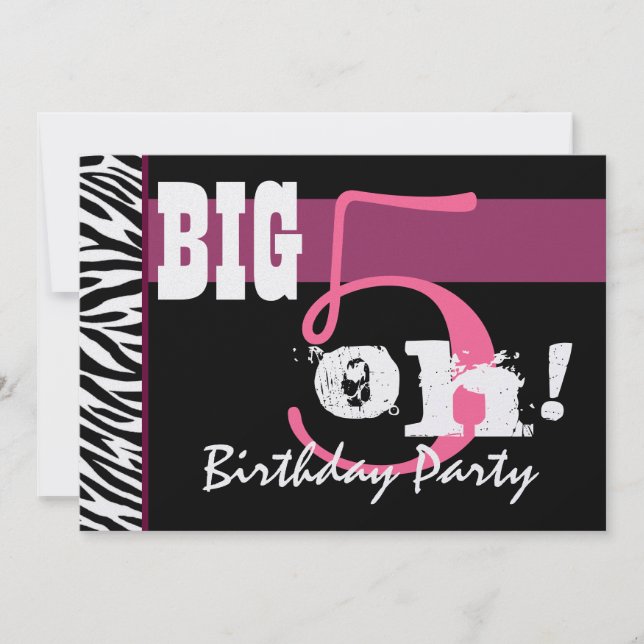 Invitation 50e anniversaire - Big 5 Oh Pink Zebra Metallic (Devant)