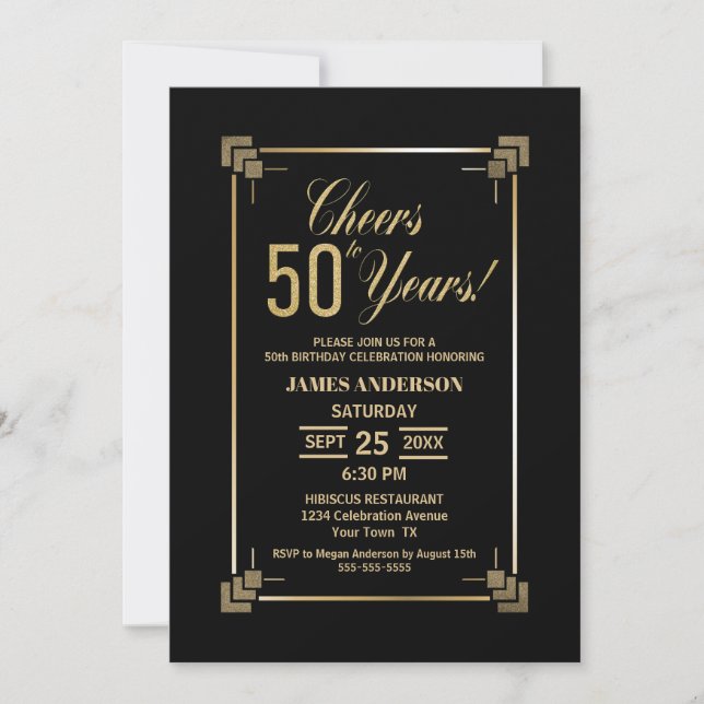Invitation 50e anniversaire Black and Gold Party (Devant)