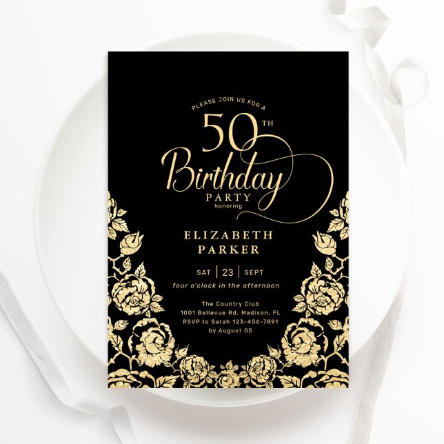 Invitation 50e anniversaire Black Gold Roses (Créateur téléchargé)
