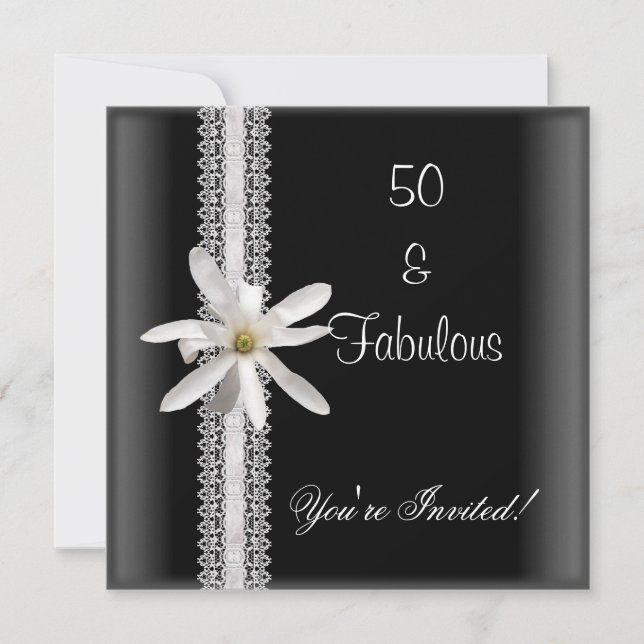 Invitation 50e Anniversaire Black White Flower Lace (Devant)