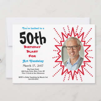 Invitation 50e anniversaire Blast Typographie rouge et bleue