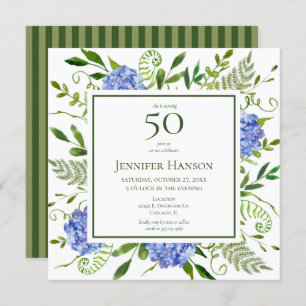 Invitation 50e anniversaire Blue Hydrangeas