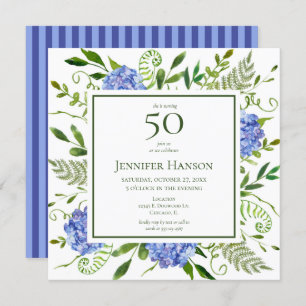 Invitation 50e anniversaire Blue Hydrangeas