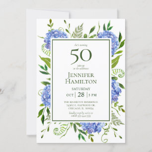 Invitation 50e anniversaire Blue Hydrangeas