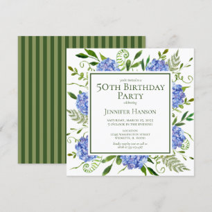Invitation 50e anniversaire Blue Hydrangeas Floral Aquarelle