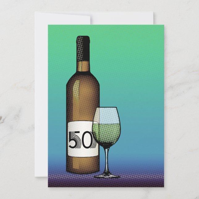 Invitation 50e anniversaire : bouteille de vin et verre (Devant)