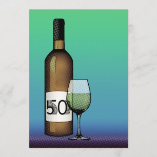 Invitation 50e anniversaire : bouteille de vin et verre