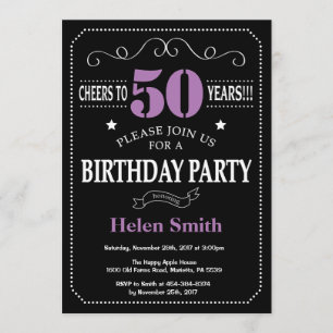 Invitation 50e anniversaire Chalet mauve et noir