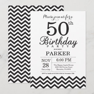 Invitation 50e anniversaire Chevron noir et blanc