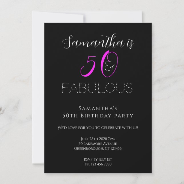 Invitation 50e anniversaire Chic Hot Pink Black Party (Devant)