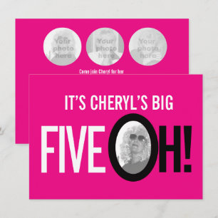 Invitation 50e anniversaire CINQ OH ! photo rose paysage rétr