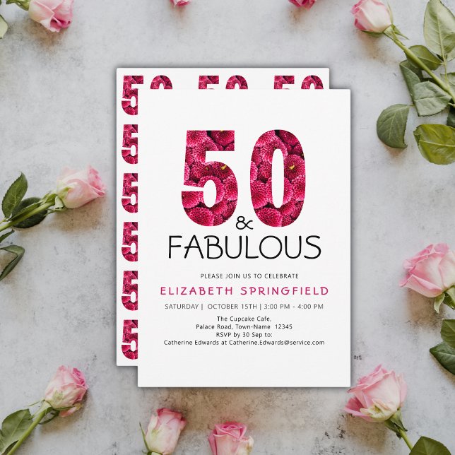 Invitation 50e anniversaire Cinquante et fabuleux rose floral (Add your details to personalize your invitation)