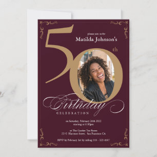 Invitation 50e anniversaire Classy Bourgogne Gold Photo perso