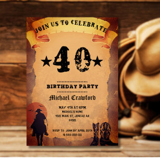 Invitation 50e anniversaire cowboy vieux papier cheval cheval