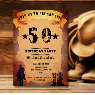 Invitation 50e anniversaire cowboy vieux papier cheval cheval