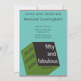 Invitation 50e anniversaire Cube géométrique TURQUOISE