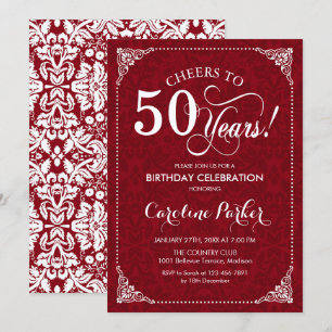 Invitation 50e anniversaire - Damas blanc rouge