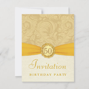 Invitation 50e anniversaire - Damas d'or avec monogramme